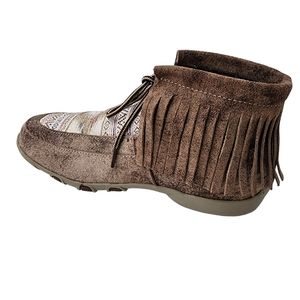 Aztez Leather Fringe Booties Ankle Mocassins NWT 9.5/6.5 Rodeo Festival Western
